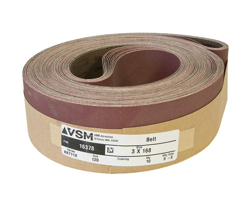 VSM Abrasive Belt 3" x 168" 120 Grit A/O X Wt.